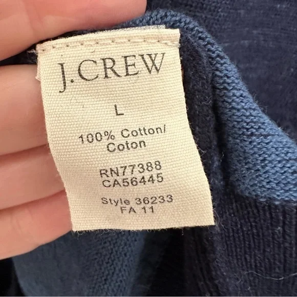 J. Crew Sweater Men's Large Navy Cotton Crewneck Classic Long Sleeves - Picture 4 of 6